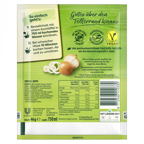 Knorr Zwiebelsuppe mit köstlichen Röstzwiebeln für 3 Teller 46g 