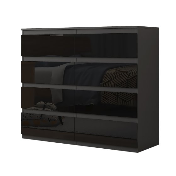 Sideboard Kenji 8 Schubladen Hochglanz Schwarz 
