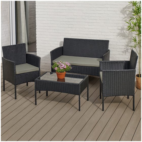 Outdoor Möbel Schwarz/Olivgrau 4-teiliges Set 