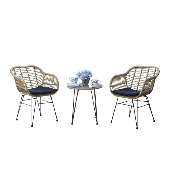 Balkonmöbel Set 3-teilig Rattan Optik mit Tisch und 2 Stühlen 