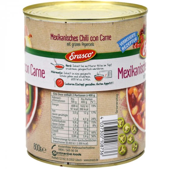 Erasco Mexikanisches Chili con Carne mit grüner Peperoni 800g 