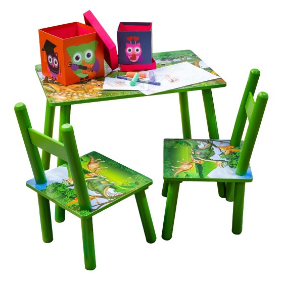 Kindertisch mit Stühlen Kinder Sitzgruppe Dino Motiv bunt aus MDF 