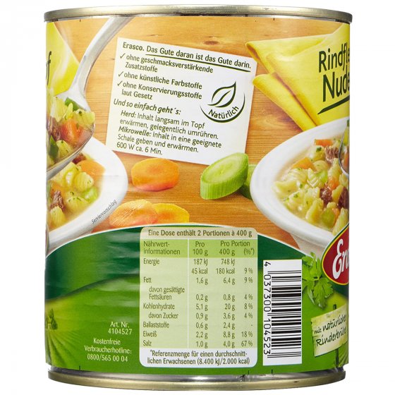Erasco Rindfleisch Nudeltopf mit natürlicher Rinderbrühe 800g 
