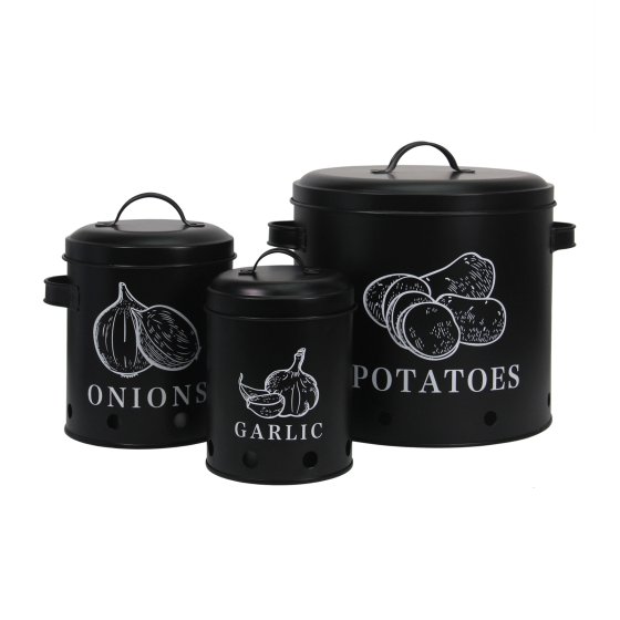 Vorratsdosen für Kartoffeln, Zwiebeln, Knoblauch 3er-Set Landhaus 