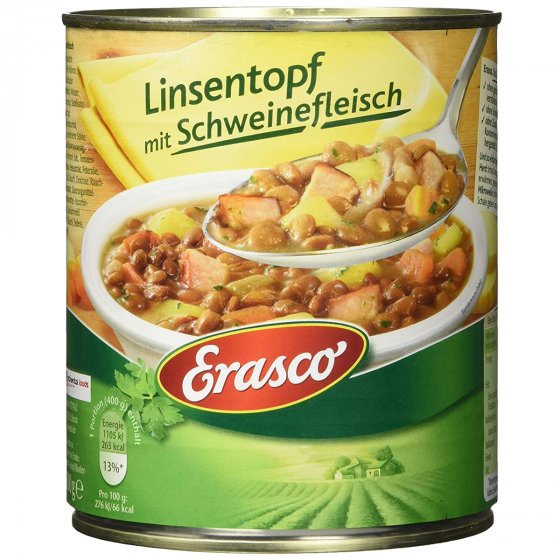 Erasco Linsentopf mit Schweinefleisch deftig und lecker 800g 3er Pack 