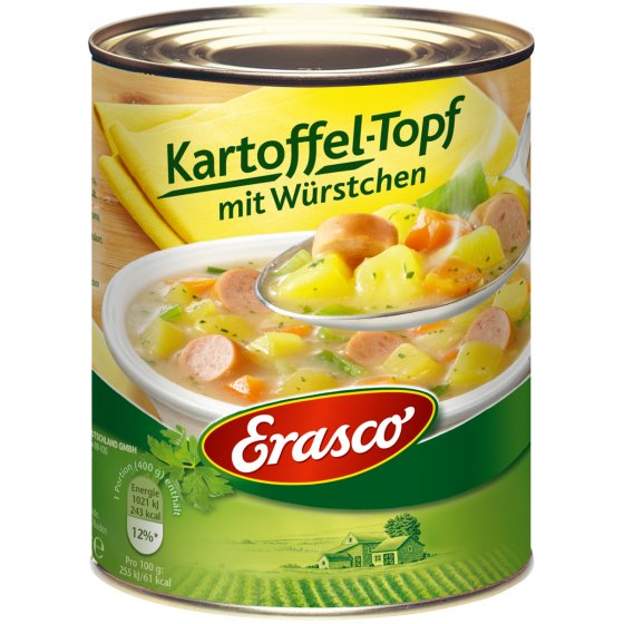 Erasco Kartoffel Topf mit Würstchen mit feinen Kräutern 800g 3er Pack 