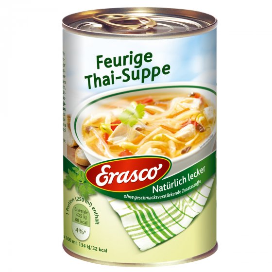 Erasco Feurige Thai Suppe mit Bambussprossen und Gemüse 390ml 3er Pack 