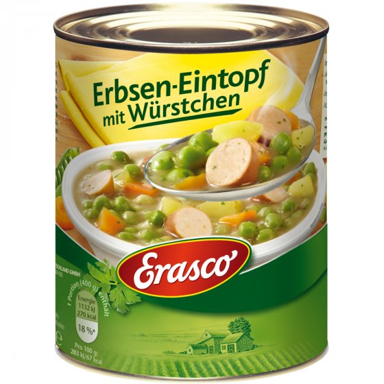 Erasco Erbsen Eintopf mit Würstchen schonend zubereitet 800g 3er Pack 