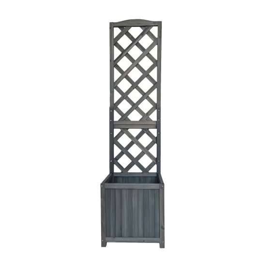 Pflanzkasten mit Rankgitter aus Holz grau Blumenkasten für Terrasse, Balkon und Garten 