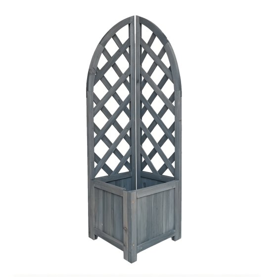 Pflanzkasten mit Rankgitter aus Holz Blaugrau Blumenkasten für Balkon, Terrasse und Garten 