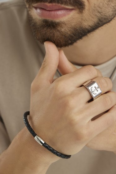 Armband Edelstahl Leder schwarz 23cm 