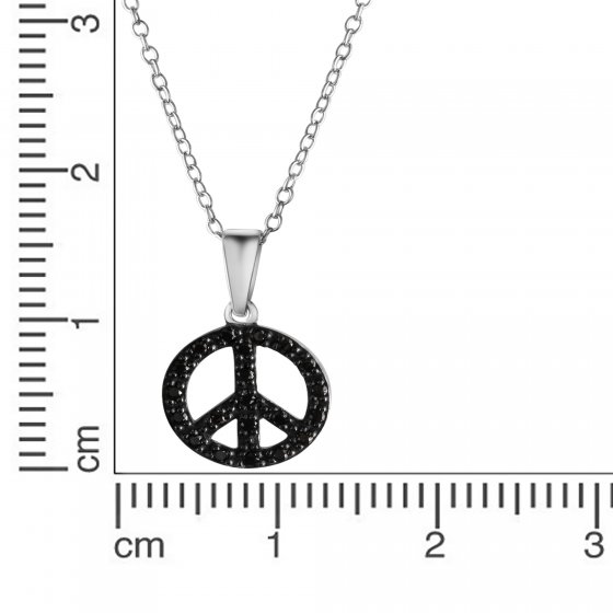 Halskette 925 Silber Boho Peace Zirkoniasteine schwarz 