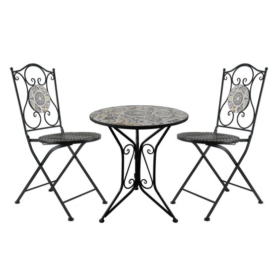 Bistro Sitzgruppe Metall schwarz Tisch mit 2 Stühlen Balkon Set mit Motiv Algier 