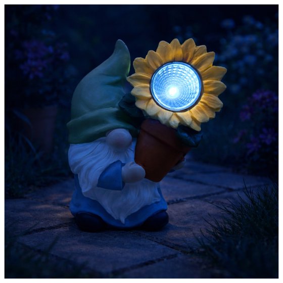 Solar-Gartenfigur Zwerg mit Blume 
