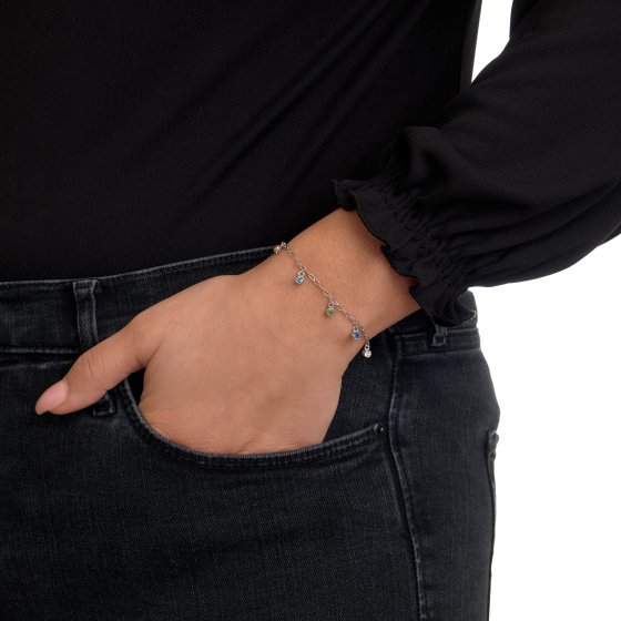 Armband Silber 925 rhodiniert mit bunten Kristallen 16+3cm lang 
