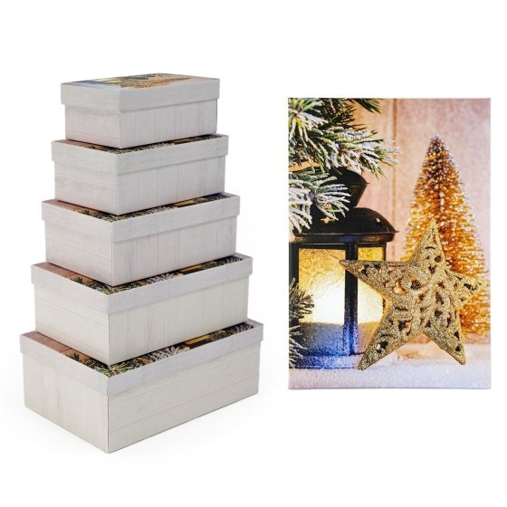 Geschenkkarton Set mit 5 verschiedenen Größen Weihnachtsmotiv 