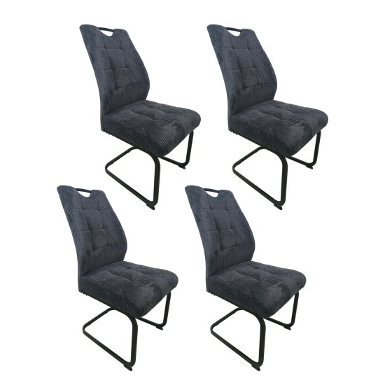 Modernes 4er Set Schwingstühle Dunkelgrau mit trendigem Cord-Bezug 