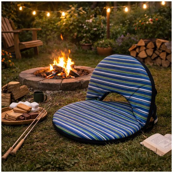 Bodensessel Rund Gestreift Blau Grün Verstellbar Indoor Outdoor bis 150 kg 