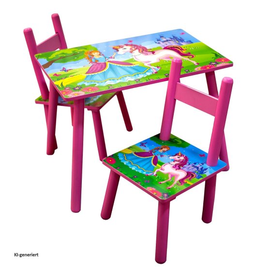 Kindertischgruppe mit Einhorn-Motiv Tisch und 2 Stühle Kinderzimmer 