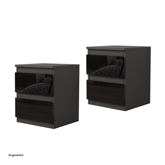 Nachtschrank Kenji Hochglanz Schwarz 2er-Set 