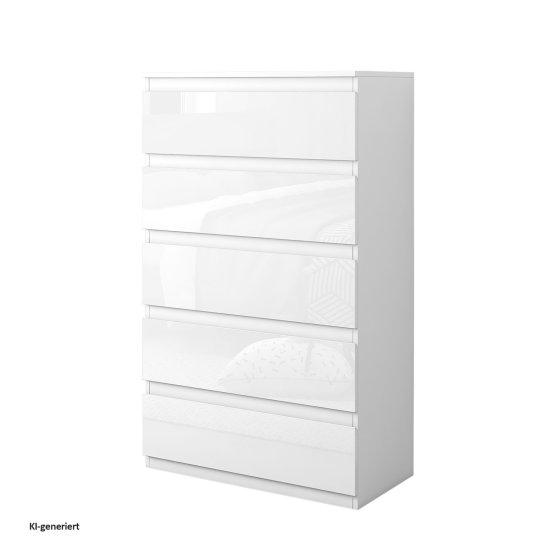 Sideboard Kenji 5 Schubladen Hochglanz Weiß 