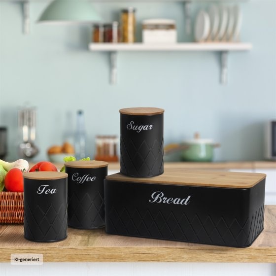 Brotkasten Vorratsdosen 4er-Set Schwarz 
