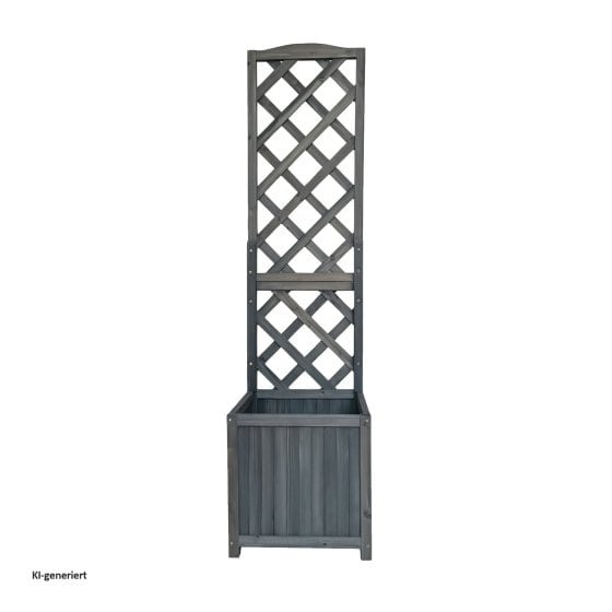 Pflanzkasten mit Rankgitter aus Holz grau Blumenkasten für Terrasse, Balkon und Garten 