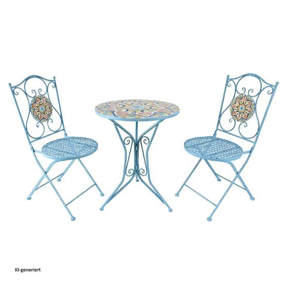 Bistro Sitzgruppe Metall weiß Tisch mit 2 Stühlen Balkon Set Gartenmöbel 