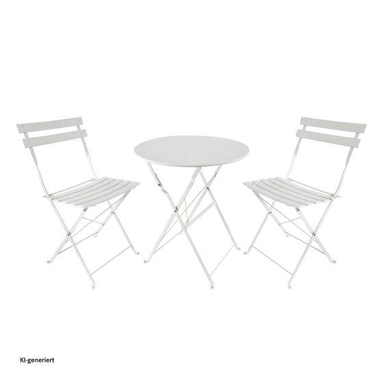 Bistro Sitzgruppe Metall creme klappbar Tisch mit 2 Stühlen Balkon Set 