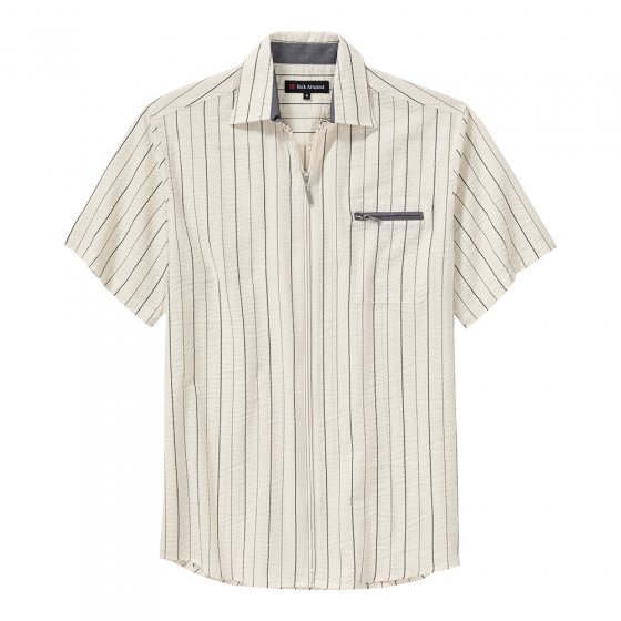 Seersuckerhemd mit Reißverschluss 3XL (47/48) | Beige