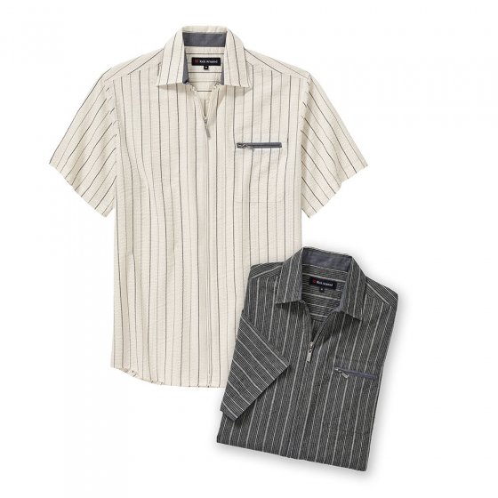Seersuckerhemd mit Reißverschluss 3XL (47/48) | Beige#Dunkelgrau
