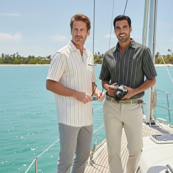 Seersuckerhemd mit Reißverschluss im Set 3XL (47/48) | Beige#Dunkelgrau