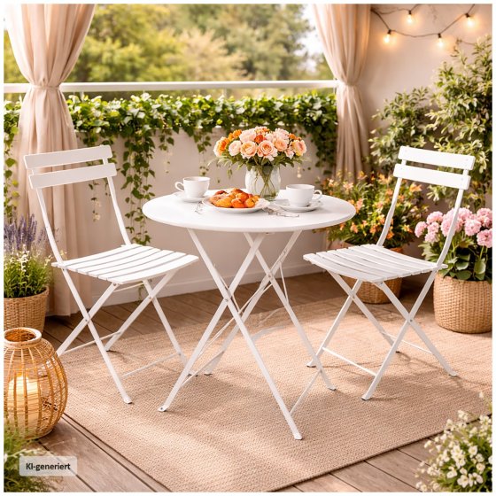 Gartentisch Basil Metall rund klappbar Creme 
