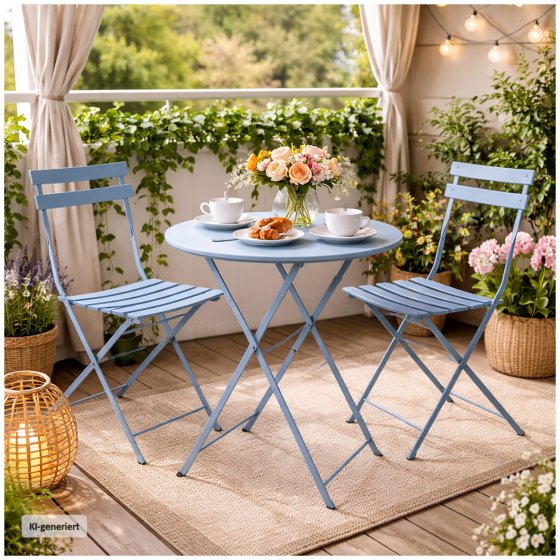 Gartentisch Basil Metall rund klappbar Blau 