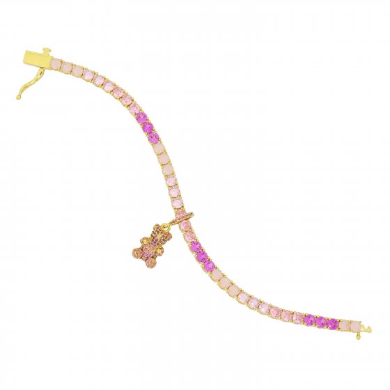 Anhänger Messing vergoldet Teddy mit Glassteinen pink 