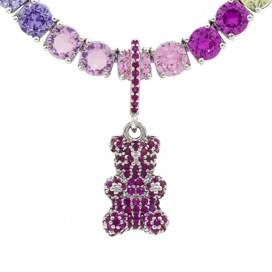 Anhänger Messing rhodiniert Teddy mit Glassteinen rot 