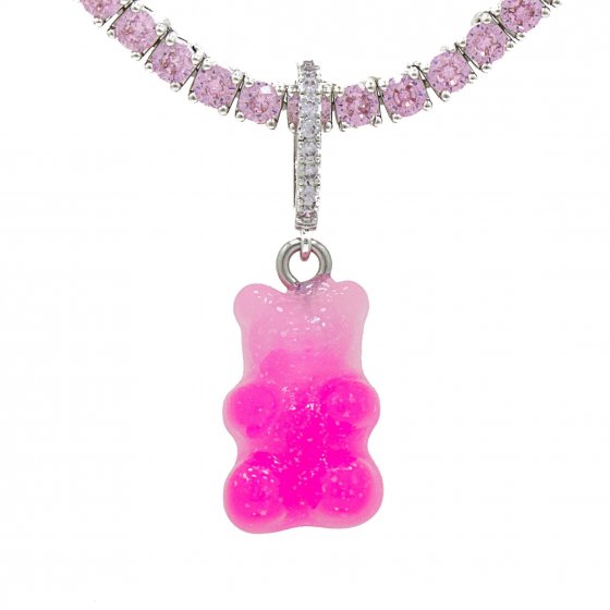 Charm rhodiniert Gummibär pink Zirkonia weiss 