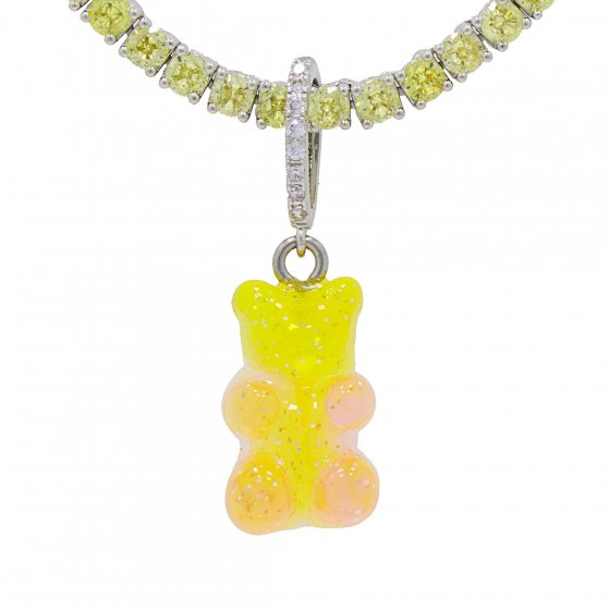 Charm rhodiniert Gummibär gelb/pink Zirkonia weiss 