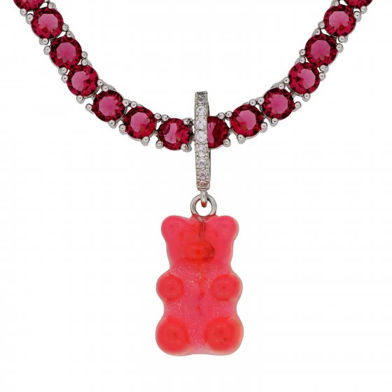 Charm rhodiniert Gummibär pink/rot Zirkonia weiss 