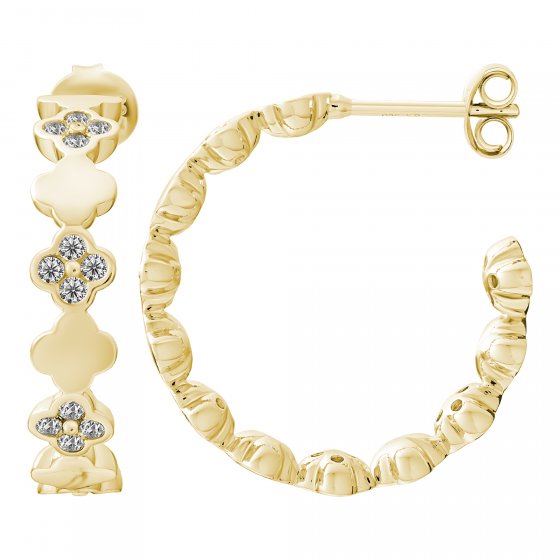 Creolen 925 Sterling Silber vergoldet Kleeblatt Zirkonia 