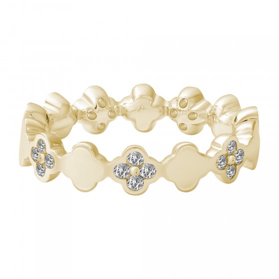 Ring 925 Sterling Silber gelb vergoldet mit Zirkonia Kleeblatt 