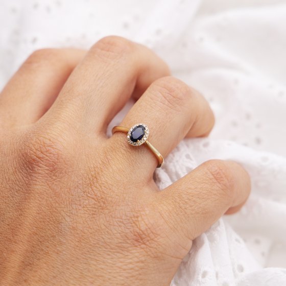 Ring 585 Gelbgold mit Diamant und Saphir 