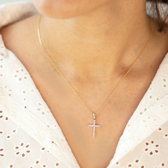 Halskette 585 Gelbgold mit 16 im Labor gezüchteten Diamanten 