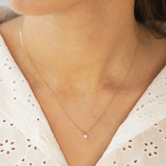 Halskette 585 Gelbgold mit  im Labor gezüchtetem Diamanten 