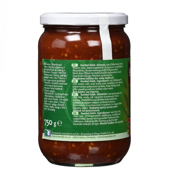 Sambal Oelek mit gemahlene Chilischoten sehr scharf 740g 2er Pack 