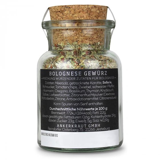 Ankerkraut Bolognese Gewürz Gewürzmischung im Korkenglas 100g 