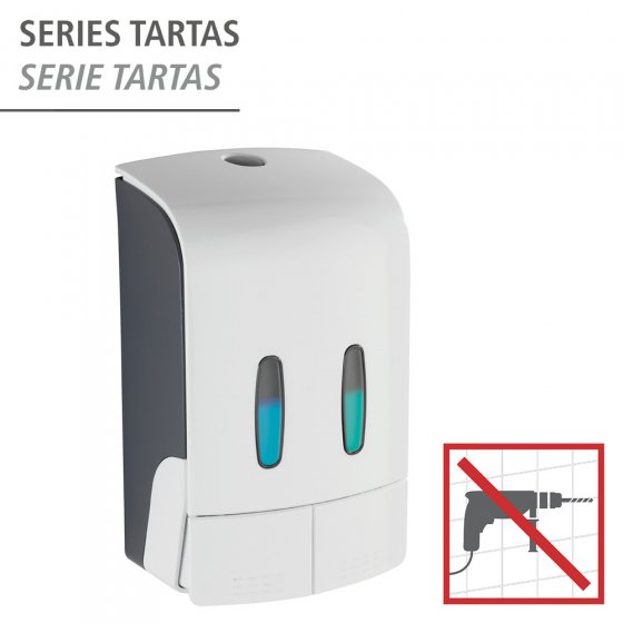 2-Kammer Desinfektionsmittel- und Seifenspender Mod. Tartas Weiß, Füllmenge je Kammer: 480 ml 