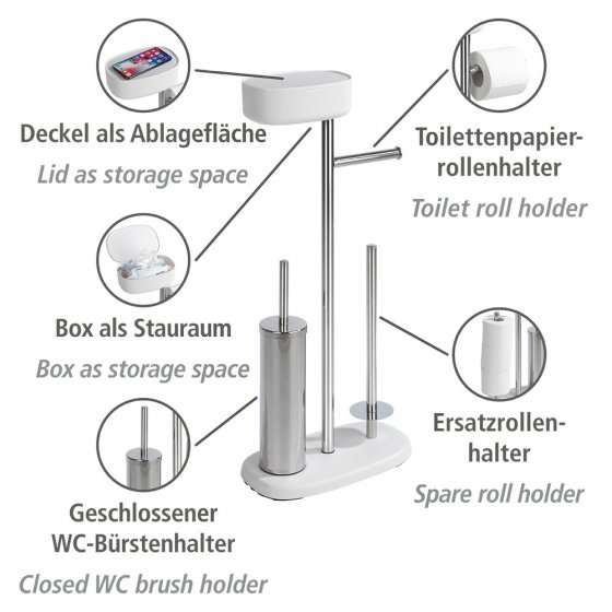 Stand WC-Garnitur mit Box Mod. Rivazza Weiß, integrierter Toilettenpapierhalter, Ersatzrollenhalter 