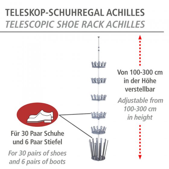 Teleskop-Schuhregal Mod. Achilles, für 30 Paar Schuhe und 6 Paar Stiefel 