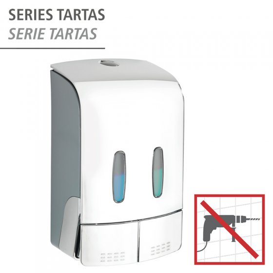 2-Kammer Desinfektionsmittel- und Seifenspender Mod. Tartas Chrom, Füllmenge je Kammer: 480 ml